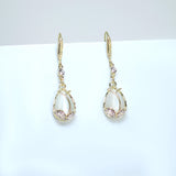 White Cat Eye Stone Drop Dangle Bridal Earrings, Crystal Bridal Earrings, Statement Earrings Cz