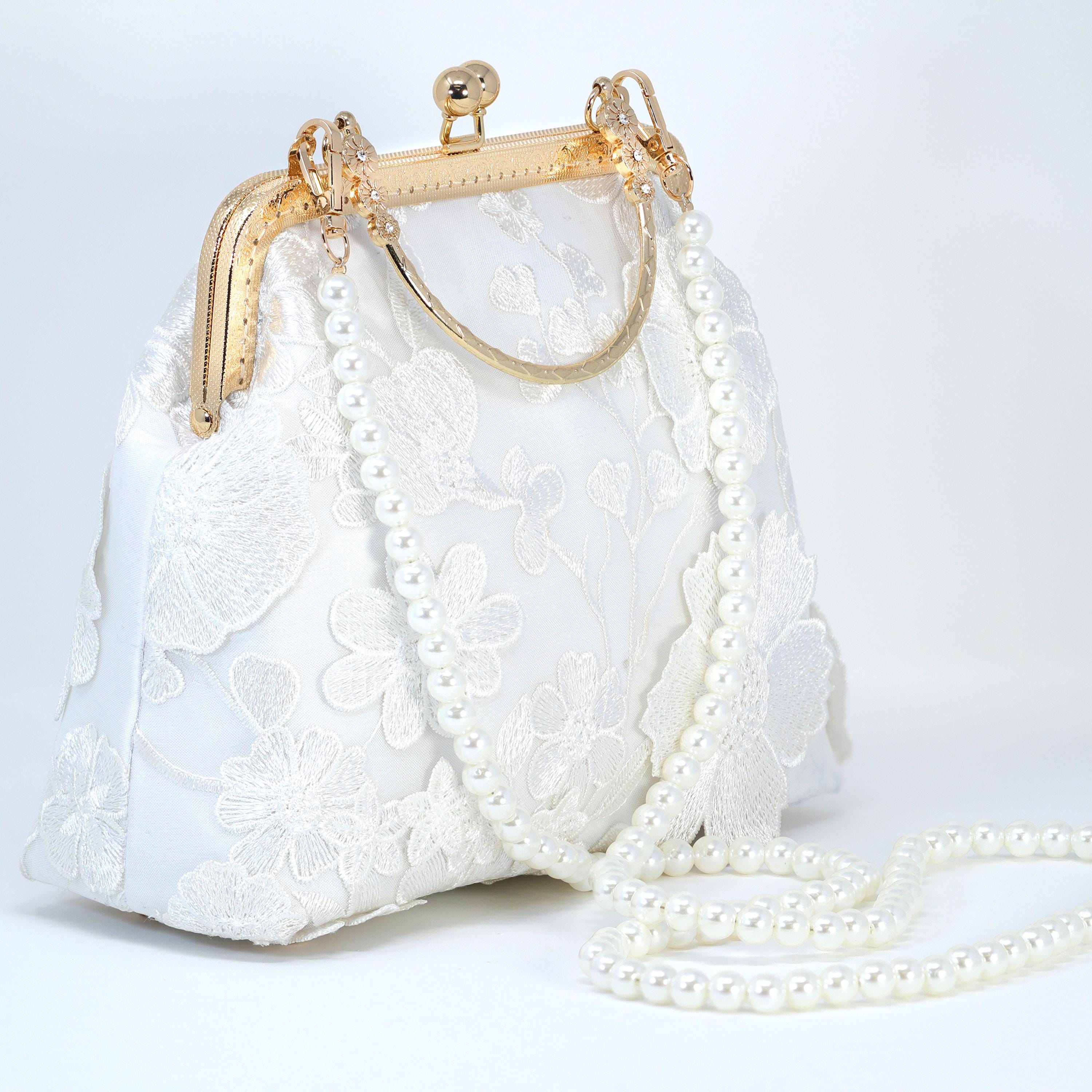 Embroidered White Floral Bouquet Bridal Wedding Bag, Statement Bag, Evening Wedding Clutch, Cross Body Bag