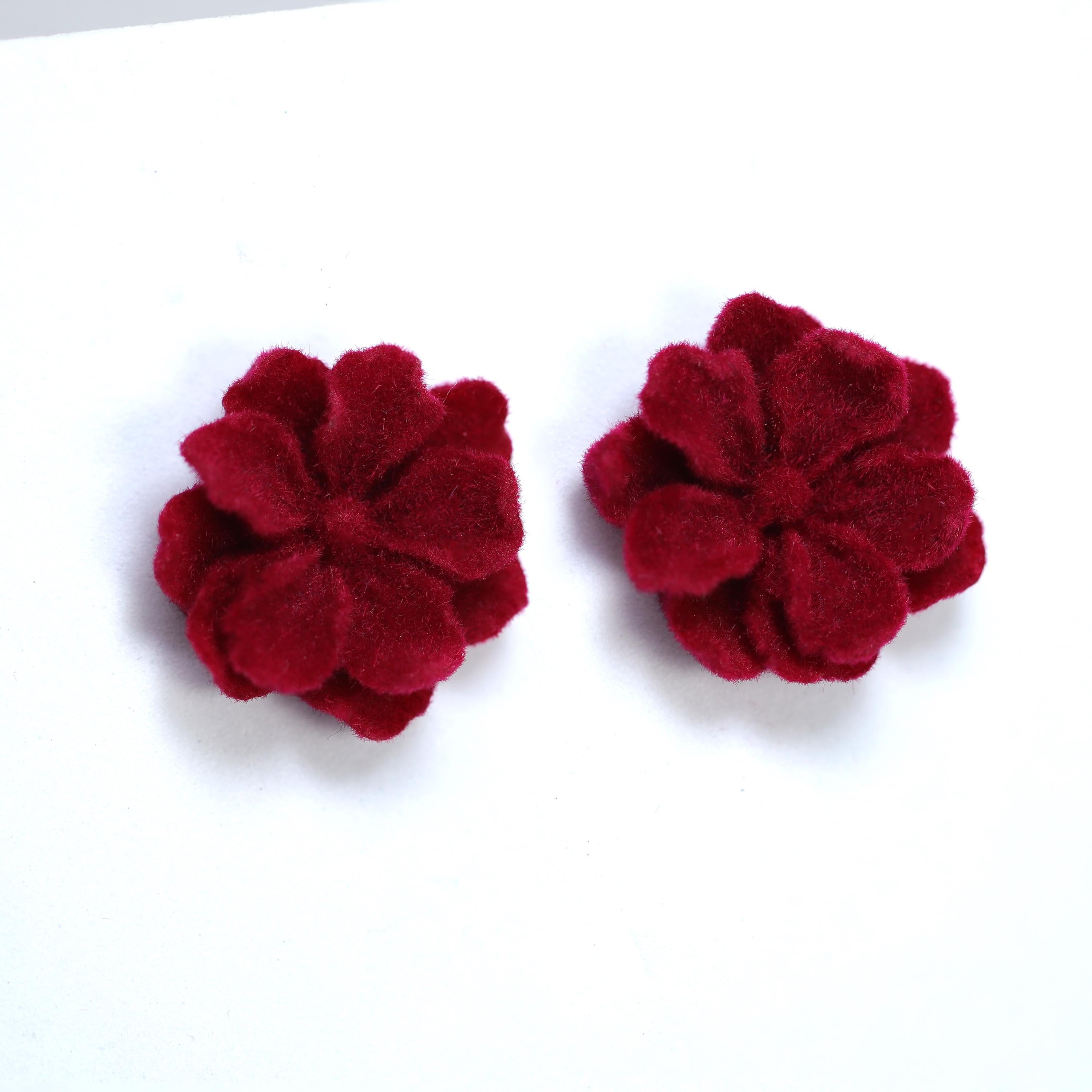 Valentines Red Velvet Flower Stud Earrings, Bridal Jewelry, Bridal Stud Earrings, Gift For Her, Statement Earrings, Bridesmaid Earring.