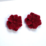 Valentines Red Velvet Flower Stud Earrings, Bridal Jewelry, Bridal Stud Earrings, Gift For Her, Statement Earrings, Bridesmaid Earring.