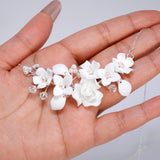 Ceramic White Rose Flower Natural Pearl Necklace, Bridal Necklace, Statement Necklace, Gift For Her.