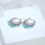 Cubic Zirconia Light Sea Green Purple Water Drop Diamond Earrings, Bridal Jewelry, Crystal Bridal Earrings, Statement Earrings