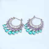 Cubic Zirconia Light Sea Green Purple Water Drop Diamond Earrings, Bridal Jewelry, Crystal Bridal Earrings, Statement Earrings