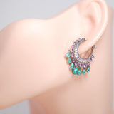 Cubic Zirconia Light Sea Green Purple Water Drop Diamond Earrings, Bridal Jewelry, Crystal Bridal Earrings, Statement Earrings