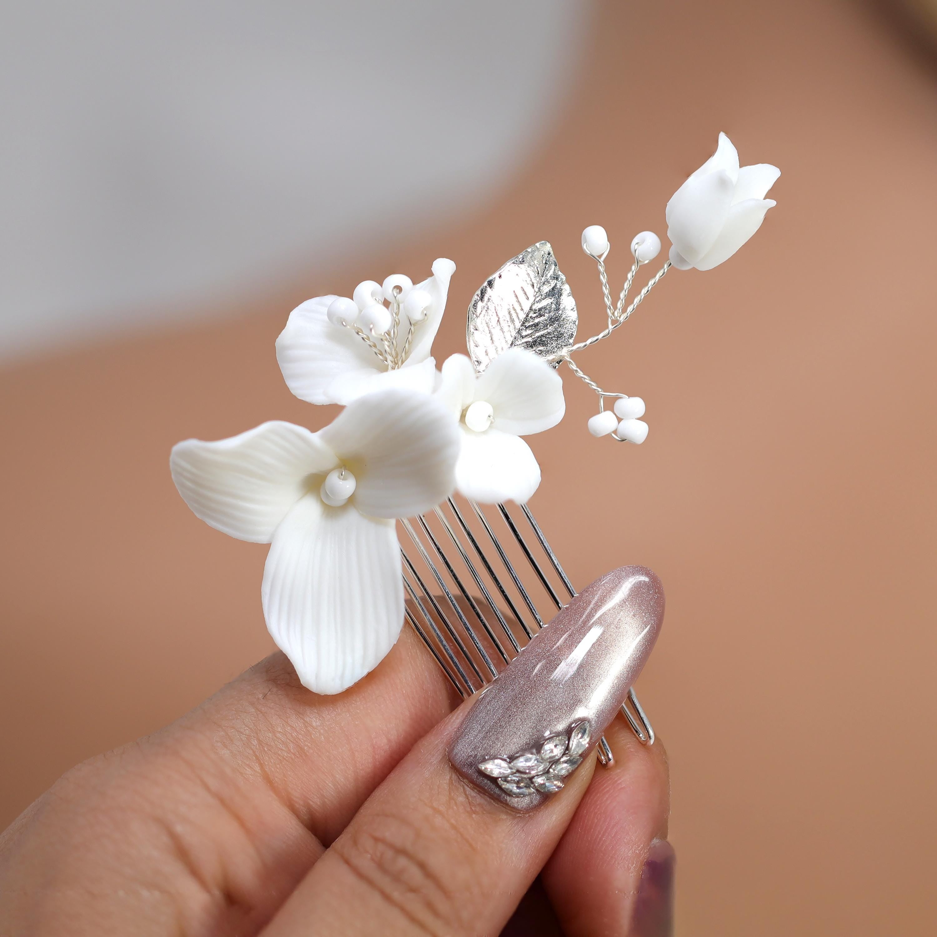 Ethereal Trillium Rose Bud Bridal Comb Hair comb, Bridal Hair piece, Something Blue Hair Accessories, Wedding Hair Accessory.