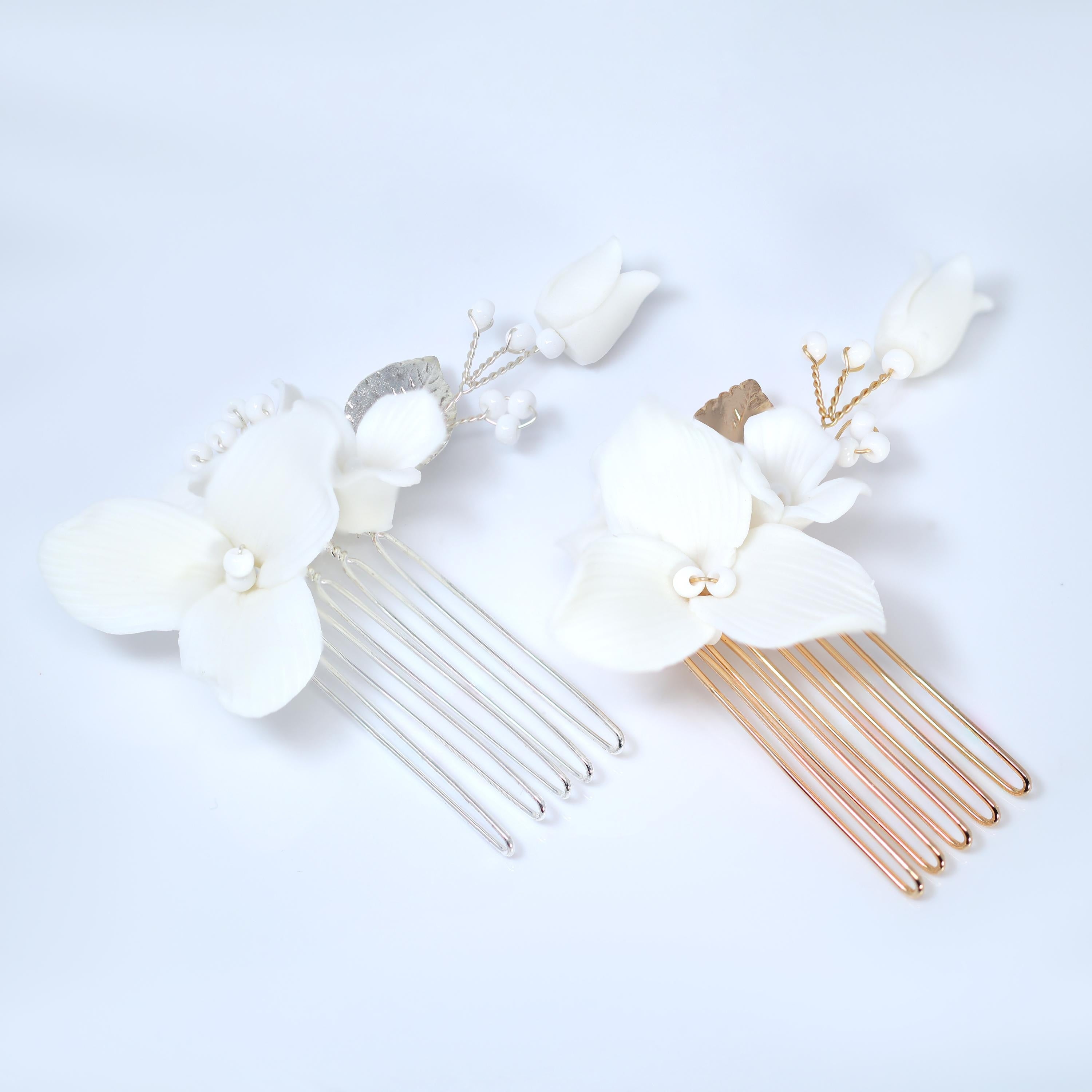 Ethereal Trillium Rose Bud Bridal Comb Hair comb, Bridal Hair piece, Something Blue Hair Accessories, Wedding Hair Accessory.