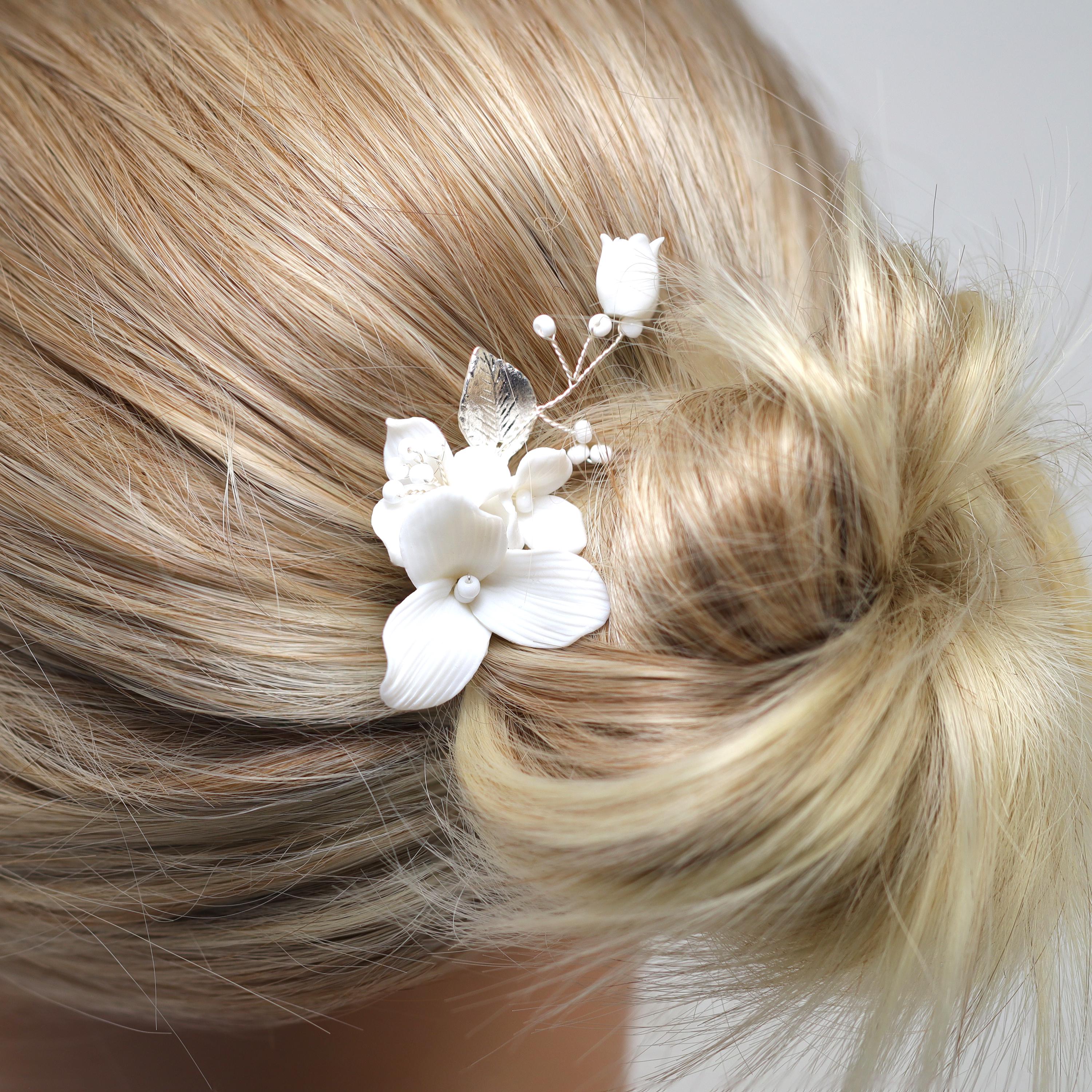 Ethereal Trillium Rose Bud Bridal Comb Hair comb, Bridal Hair piece, Something Blue Hair Accessories, Wedding Hair Accessory.