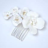 Ceramic White flower Petal Dream Hair comb, Bridal Hair piece, Bridal Hair Accessories, Wedding Hair Accessory.