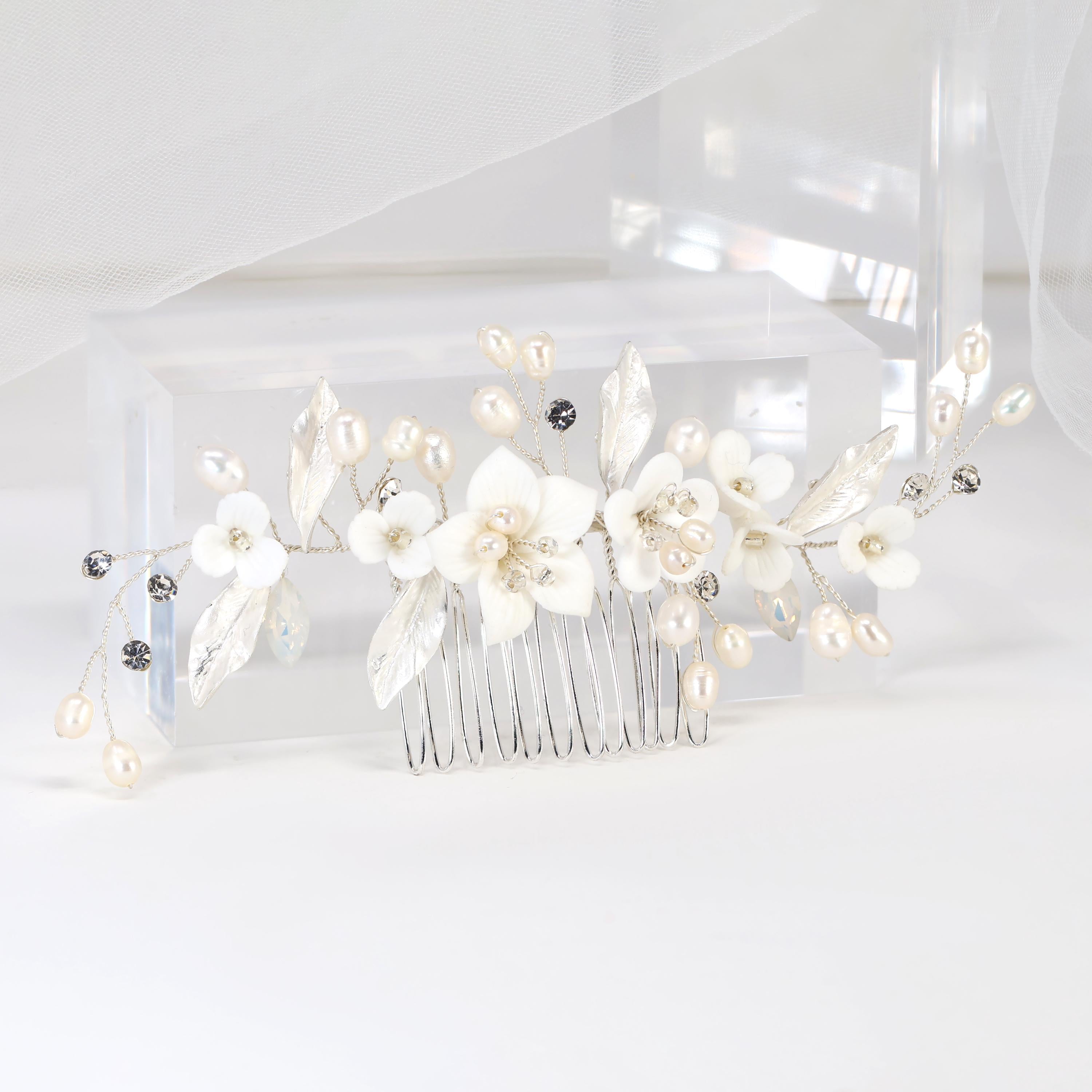 Swarovski Crystal Gilded Petals & Pearls Garden Hair comb, Bridal Hair piece, Bridal Hair Accessories, Wedding Hair Accessory.