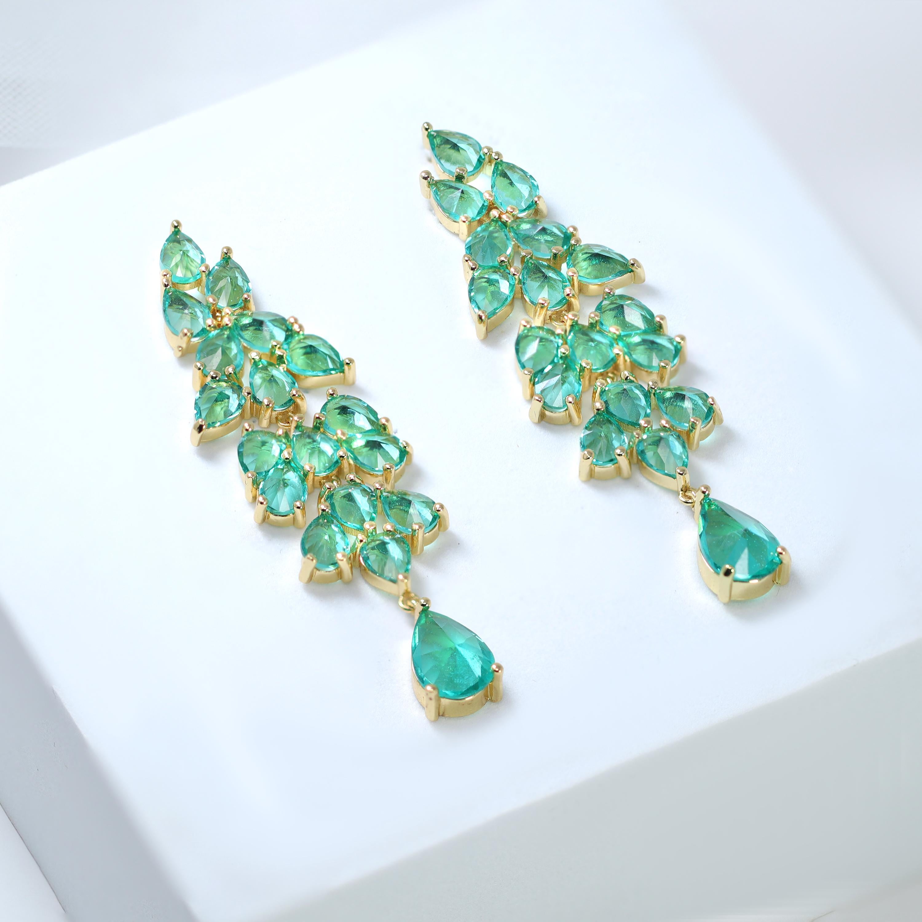 CZ Light Green Drop Diamond Earrings, Long Bridal Jewelry, Crystal Bridal Earrings, Statement Earrings, Mother of Bride.