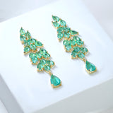 CZ Light Green Drop Diamond Earrings, Long Bridal Jewelry, Crystal Bridal Earrings, Statement Earrings, Mother of Bride.