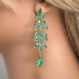 CZ Light Green Drop Diamond Earrings, Long Bridal Jewelry, Crystal Bridal Earrings, Statement Earrings, Mother of Bride.