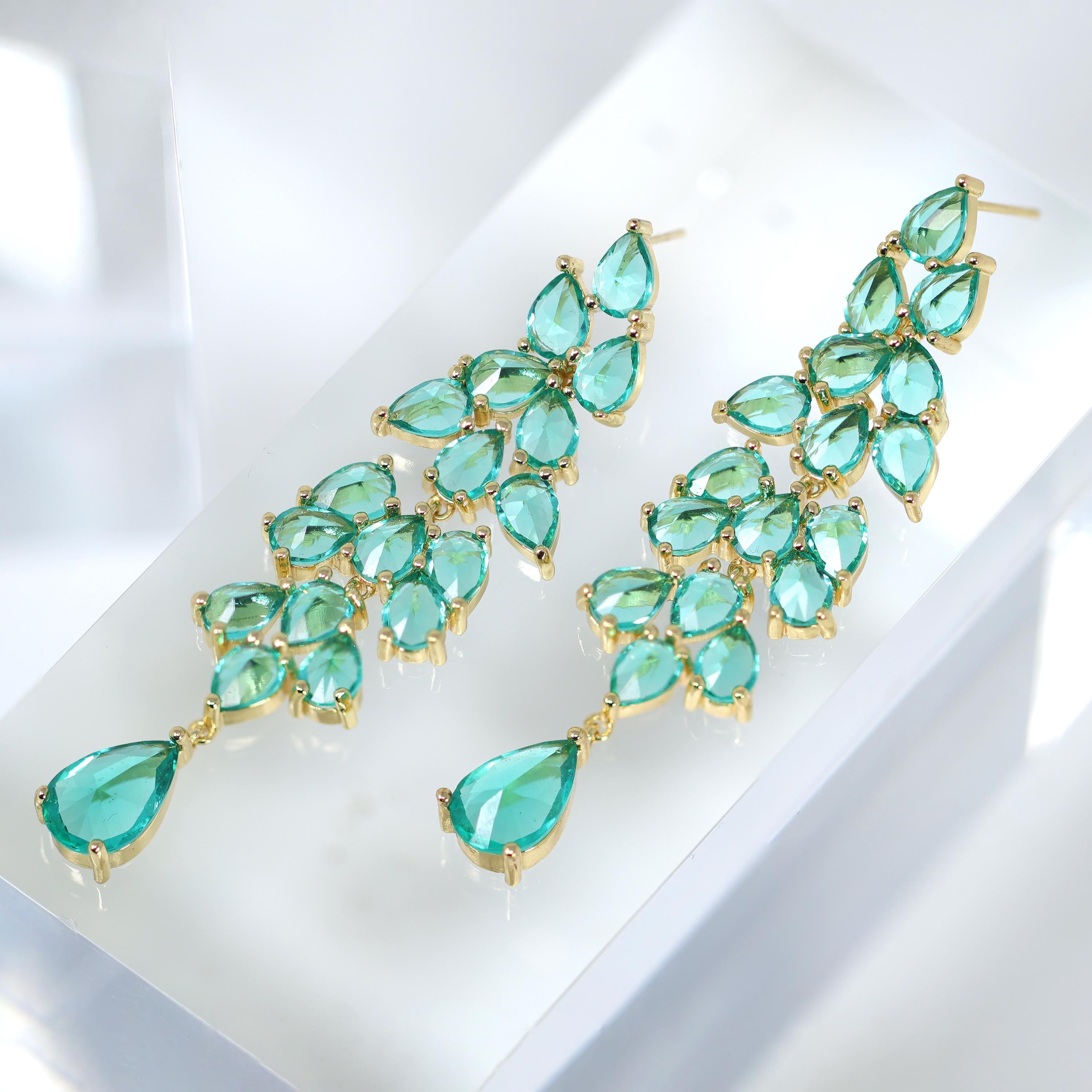 CZ Light Green Drop Diamond Earrings, Long Bridal Jewelry, Crystal Bridal Earrings, Statement Earrings, Mother of Bride.