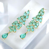 CZ Light Green Drop Diamond Earrings, Long Bridal Jewelry, Crystal Bridal Earrings, Statement Earrings, Mother of Bride.