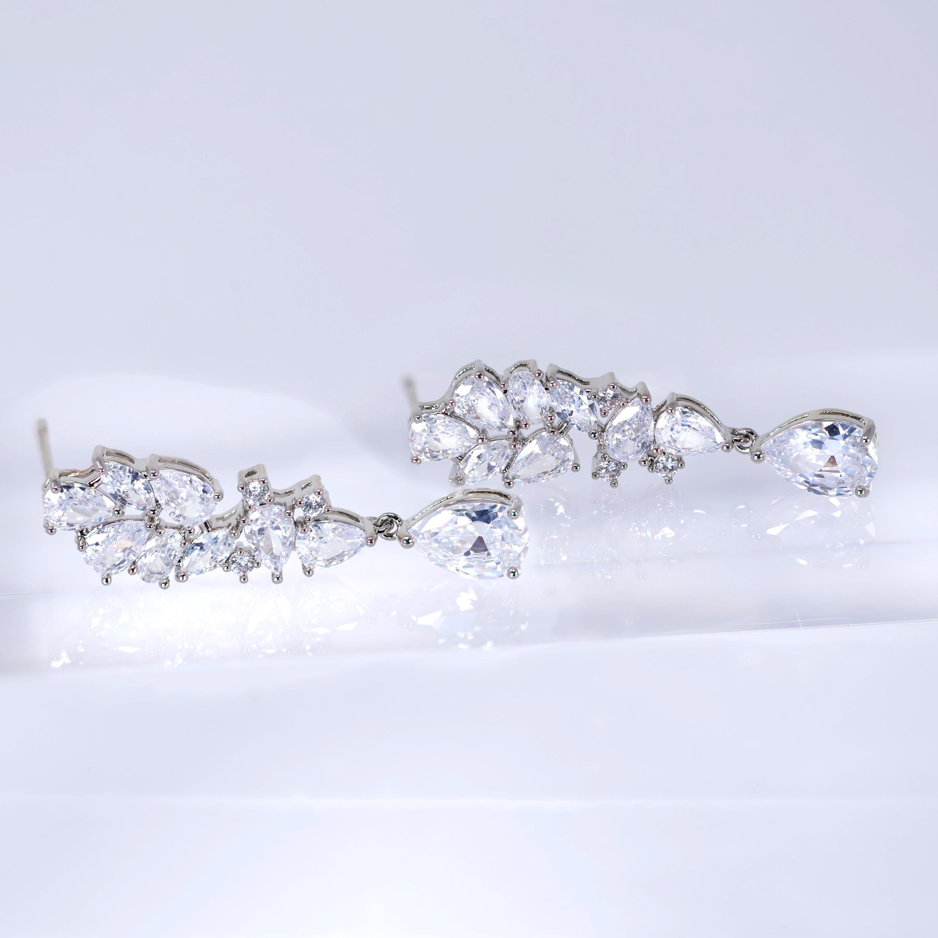 Timeless Floral Drop Crystal Diamond Earrings, Long Bridal , Bridal Earrings, Crystal Bridal Earrings, Statement Earrings