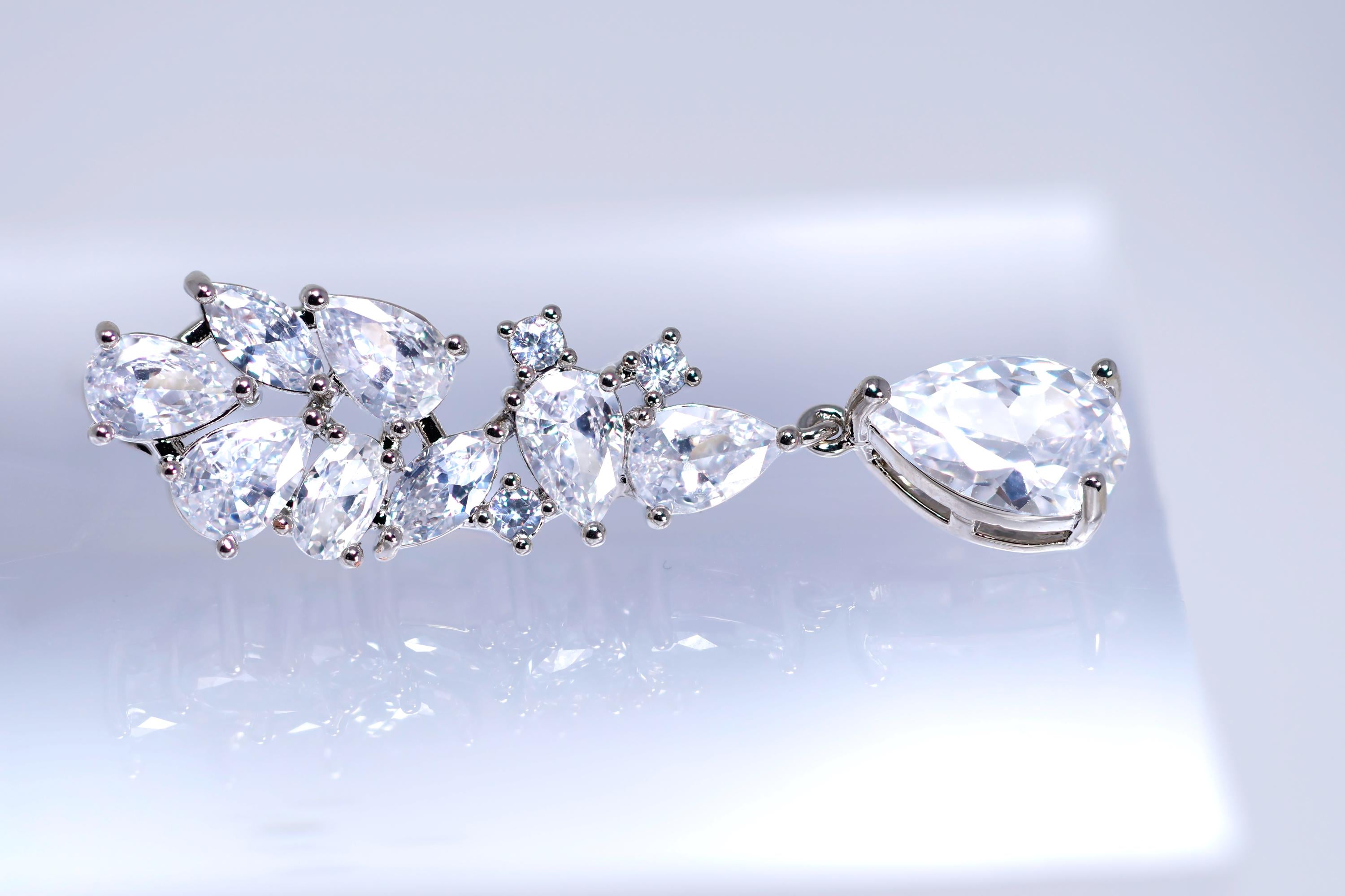 Timeless Floral Drop Crystal Diamond Earrings, Long Bridal , Bridal Earrings, Crystal Bridal Earrings, Statement Earrings