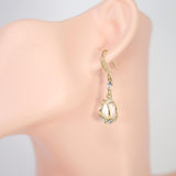 White Cat Eye Stone Drop Dangle Bridal Earrings, Crystal Bridal Earrings, Statement Earrings Cz
