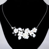 Ceramic White Rose Flower Natural Pearl Necklace, Bridal Necklace, Statement Necklace, Gift For Her.