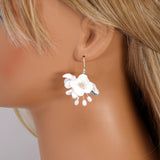 Swarovski Freshwater Gold White Flower Crystal Necklace set , Long Bridal Jewelry Crystal Necklace Bridal Earrings Statement Earrings