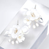 Swarovski Freshwater Gold White Flower Crystal Necklace set , Long Bridal Jewelry Crystal Necklace Bridal Earrings Statement Earrings