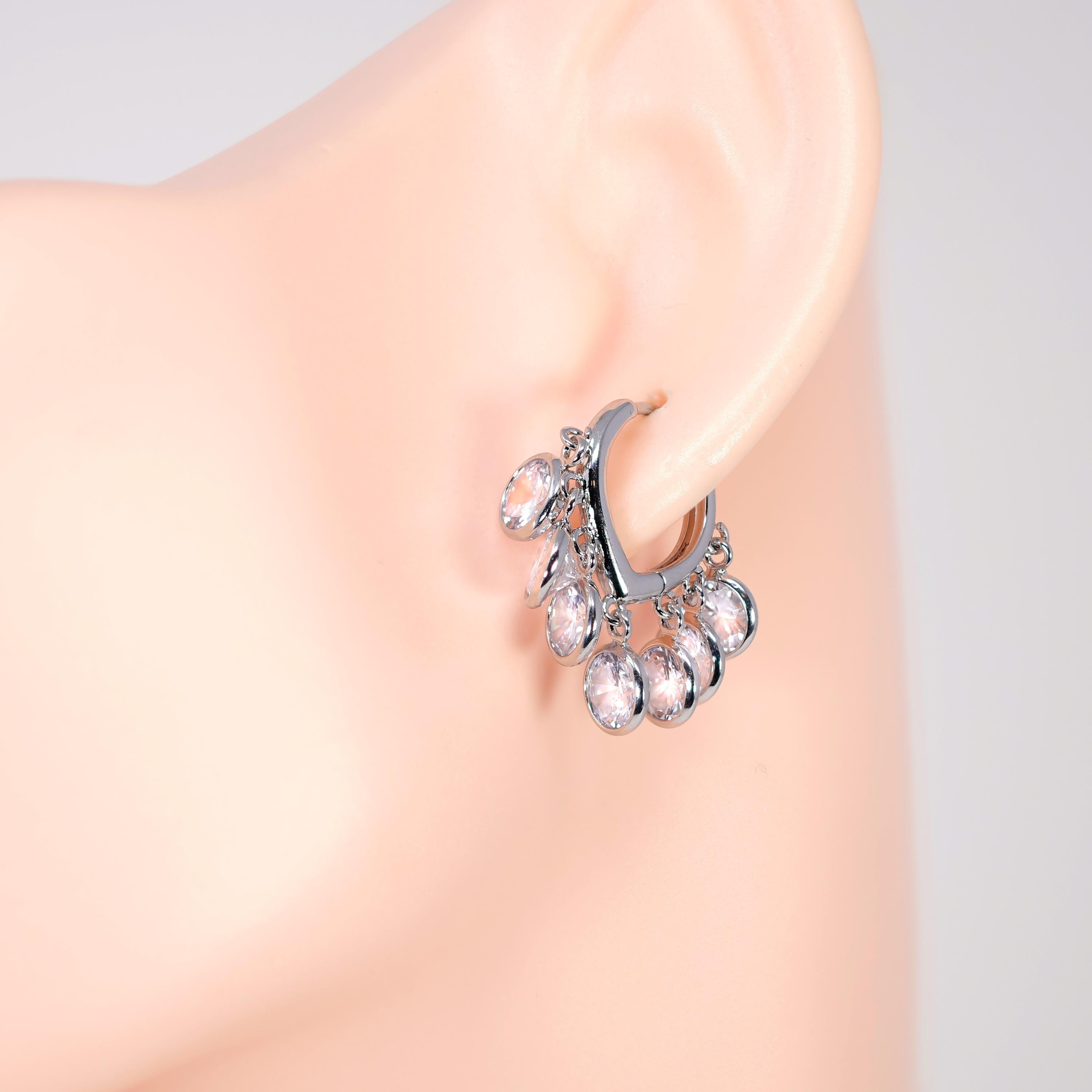 Dainty Cz Diamond Bezel Dangle Earrings, Crystal Hoop Earrings, Statement Earrings, Rhinestones Hoop Earrings.