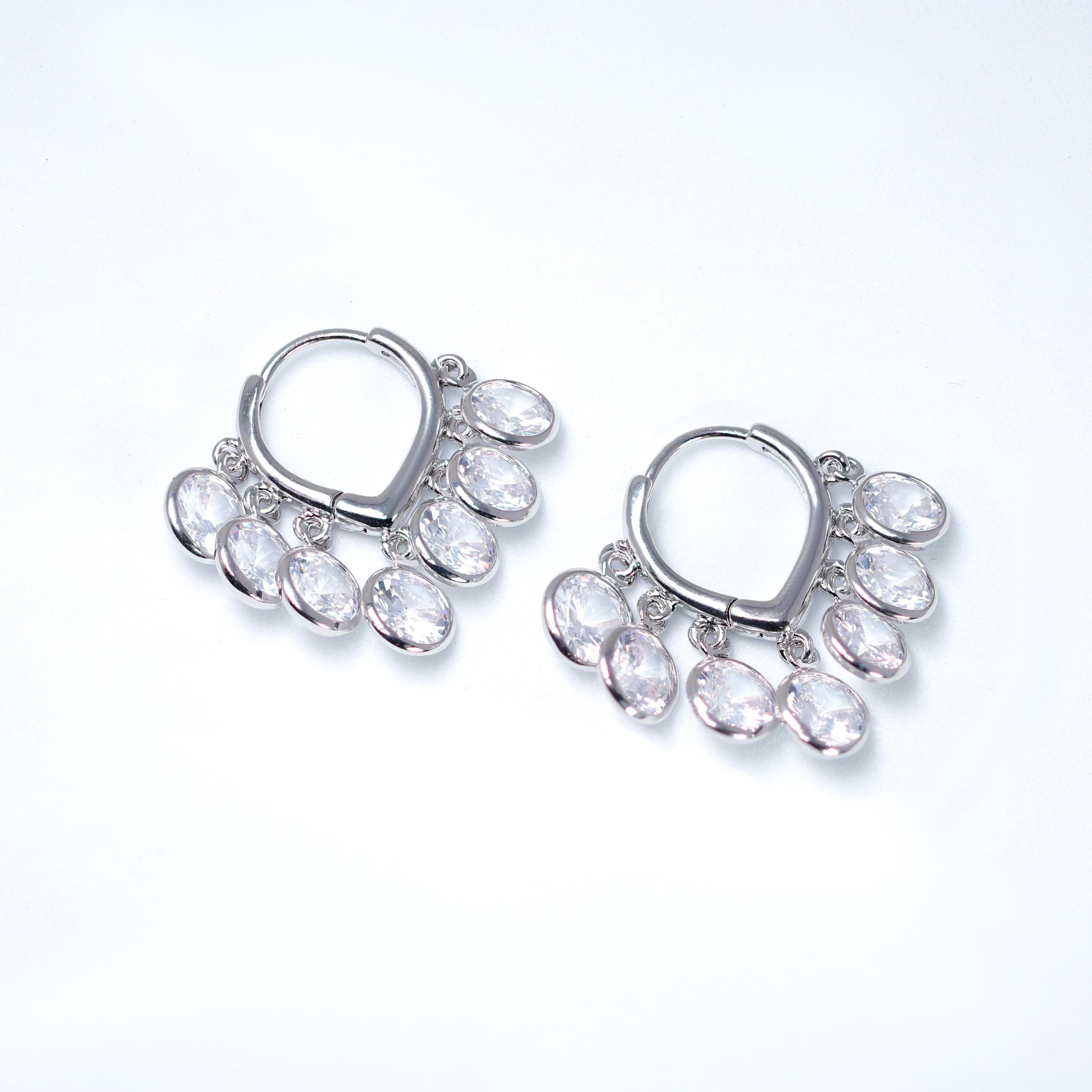 Dainty Cz Diamond Bezel Dangle Earrings, Crystal Hoop Earrings, Statement Earrings, Rhinestones Hoop Earrings.