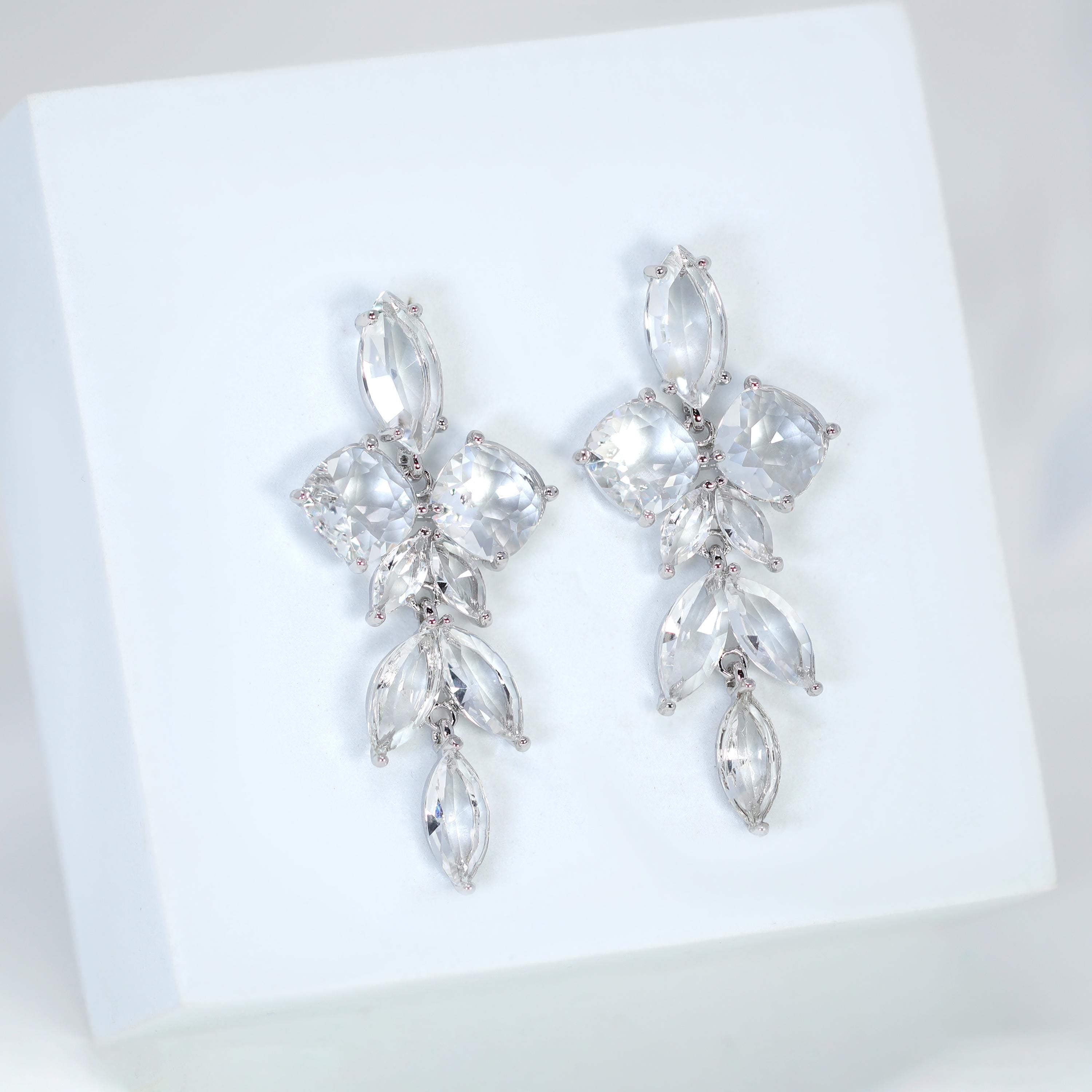 CZ long Floral Dream Drop Statement Earring, Dangle Crystal, Diamond Earring, Long Bridal Jewelry, Crystal Bridal Earrings
