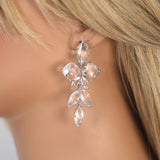 CZ long Floral Dream Drop Statement Earring, Dangle Crystal, Diamond Earring, Long Bridal Jewelry, Crystal Bridal Earrings