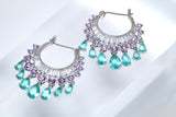 Cubic Zirconia Light Sea Green Purple Water Drop Diamond Earrings, Bridal Jewelry, Crystal Bridal Earrings, Statement Earrings