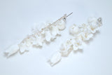 White Rose Floral Petals Pearl Earrings, Long Bridal Jewelry Bridal Earrings Crystal Bridal Earrings Statement Earrings Cz