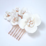 Ceramic White flower Petal Dream Hair comb, Bridal Hair piece, Bridal Hair Accessories, Wedding Hair Accessory.