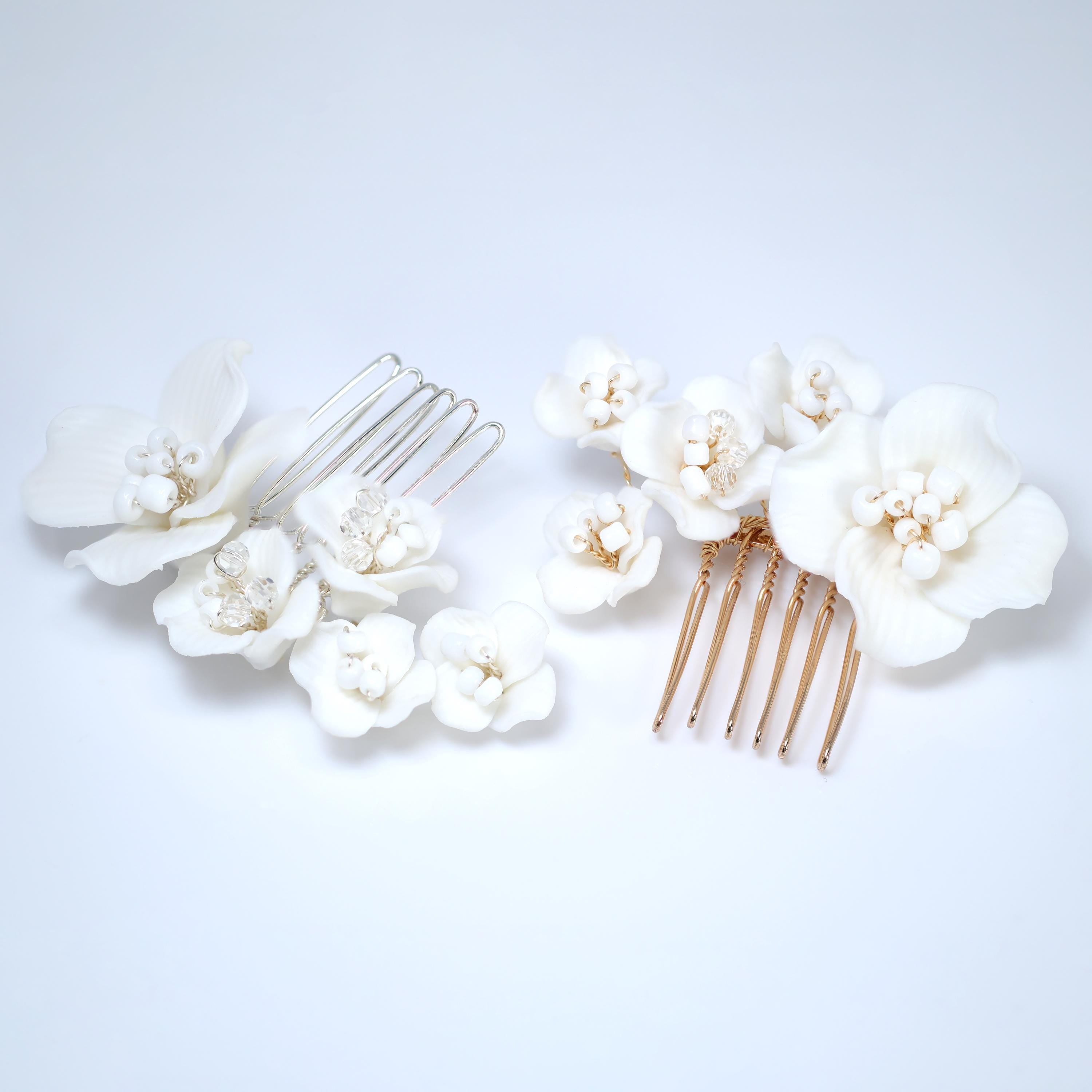 Ceramic White flower Petal Dream Hair comb, Bridal Hair piece, Bridal Hair Accessories, Wedding Hair Accessory.