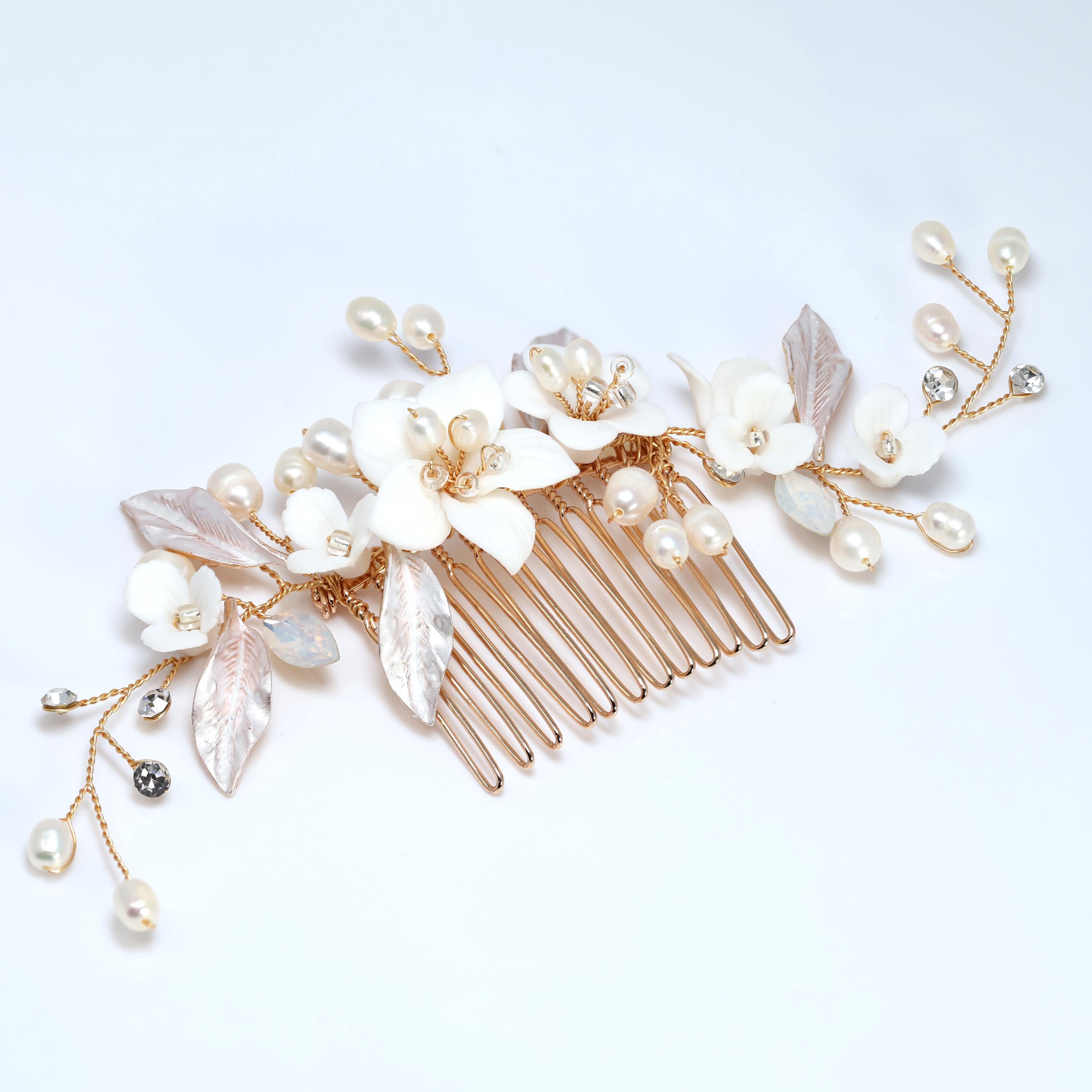 Swarovski Crystal Gilded Petals & Pearls Garden Hair comb, Bridal Hair piece, Bridal Hair Accessories, Wedding Hair Accessory.