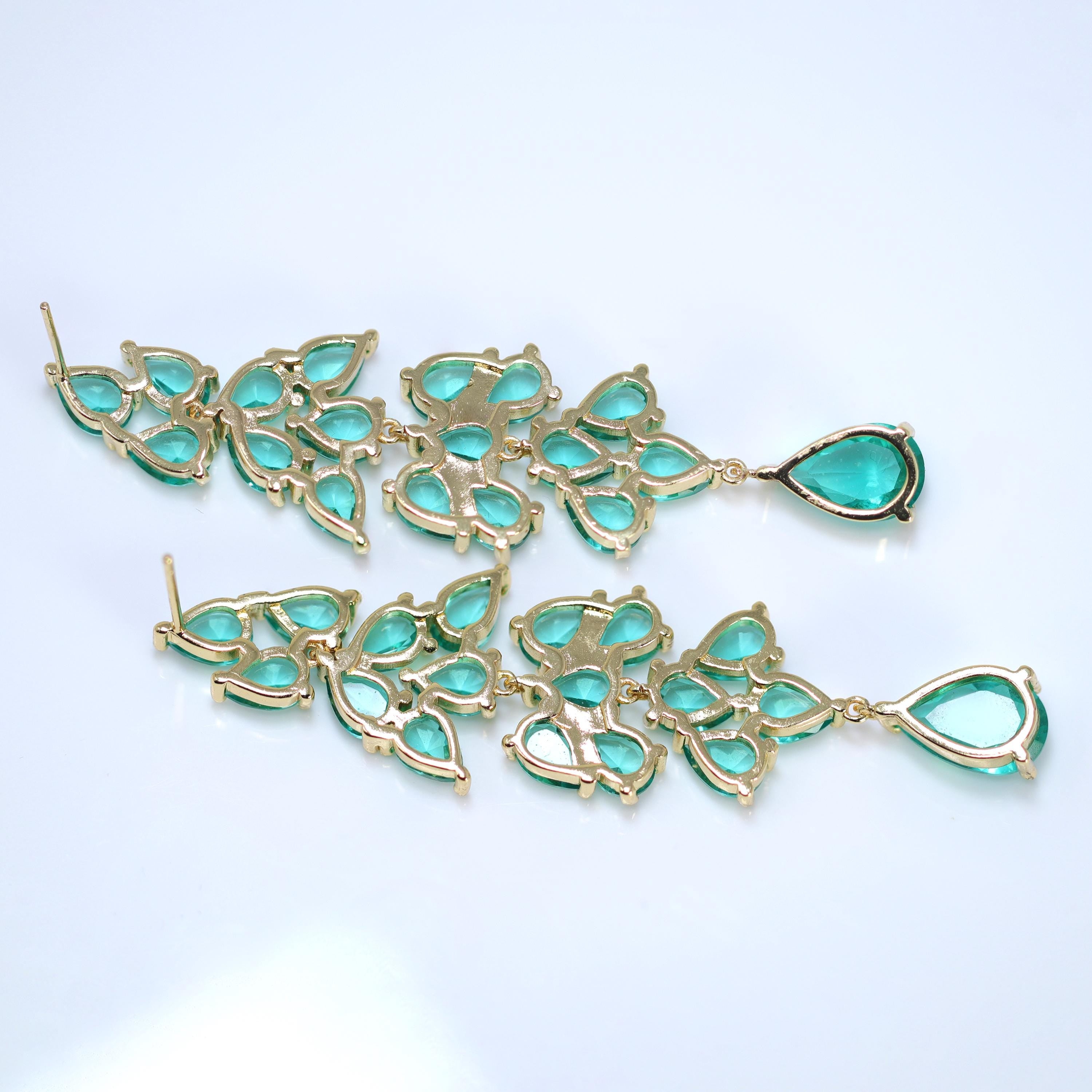 CZ Light Green Drop Diamond Earrings, Long Bridal Jewelry, Crystal Bridal Earrings, Statement Earrings, Mother of Bride.