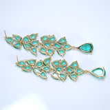 CZ Light Green Drop Diamond Earrings, Long Bridal Jewelry, Crystal Bridal Earrings, Statement Earrings, Mother of Bride.