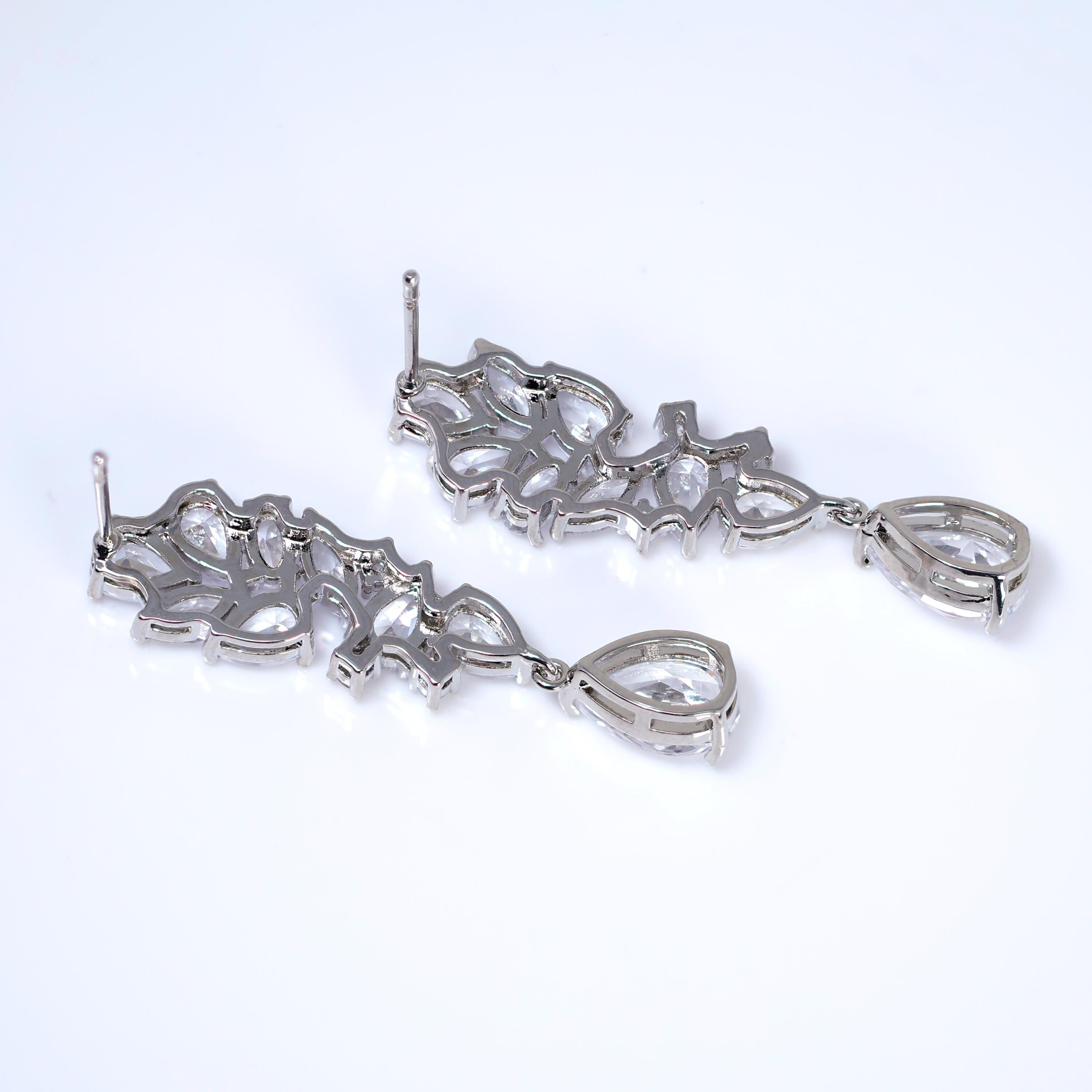 Timeless Floral Drop Crystal Diamond Earrings, Long Bridal , Bridal Earrings, Crystal Bridal Earrings, Statement Earrings