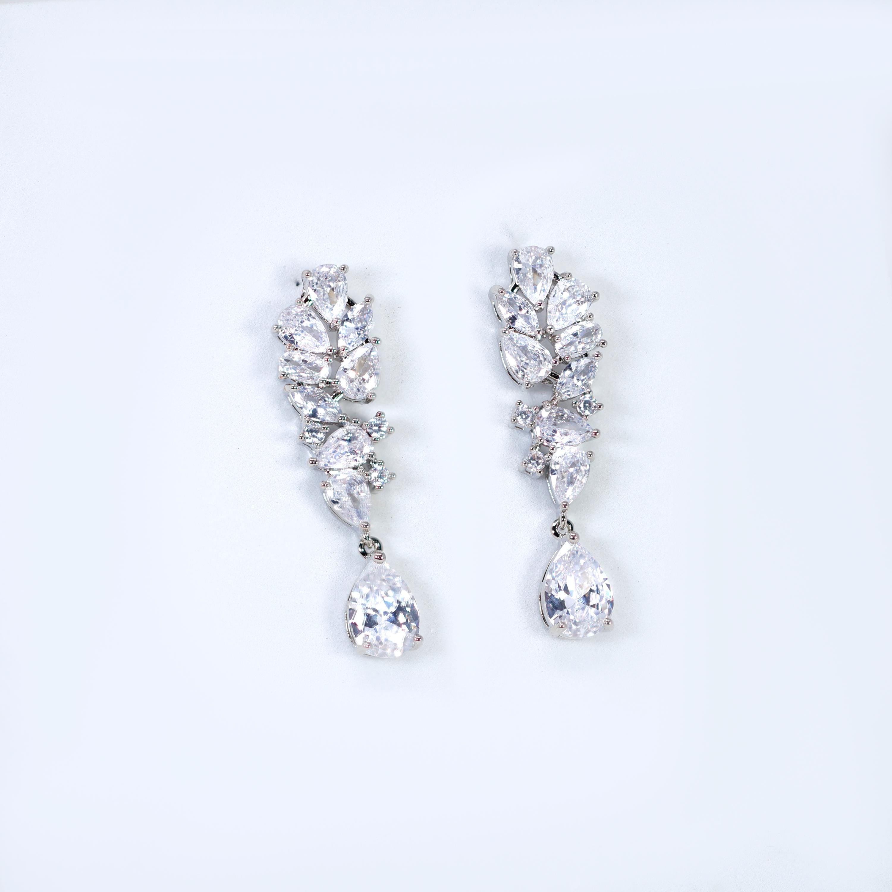 Timeless Floral Drop Crystal Diamond Earrings, Long Bridal , Bridal Earrings, Crystal Bridal Earrings, Statement Earrings