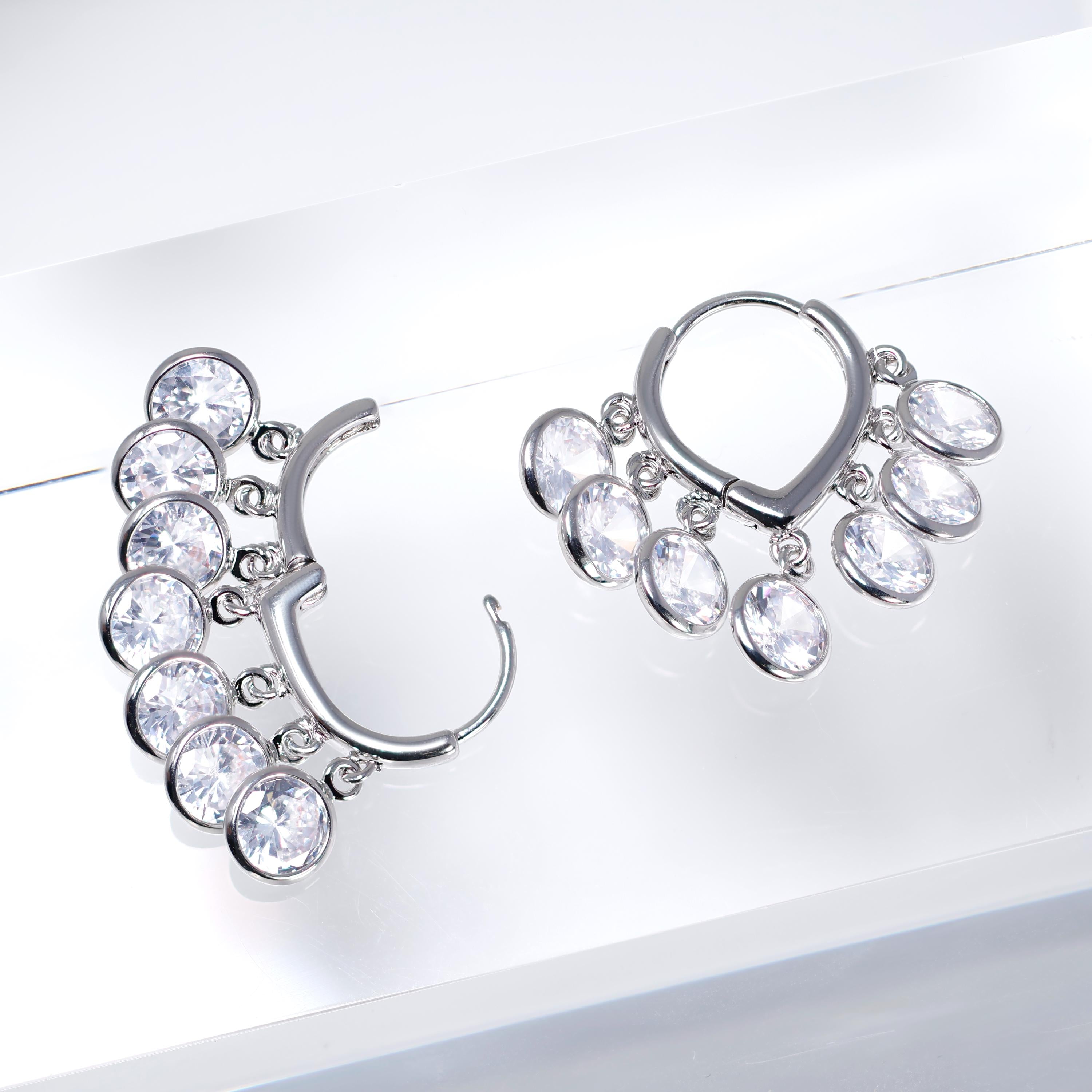 Dainty Cz Diamond Bezel Dangle Earrings, Crystal Hoop Earrings, Statement Earrings, Rhinestones Hoop Earrings.