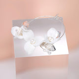 Faux Pearl Ceramic White Flower Dangle Hoop Earrings, Bridal Jewelry, Pearl Bridal Earrings, Statement Dangle Earrings