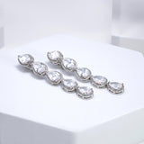 CZ Long Tassel Clip-On Teardrop Earrings, Crystal Bridal Earrings, Statement Earrings
