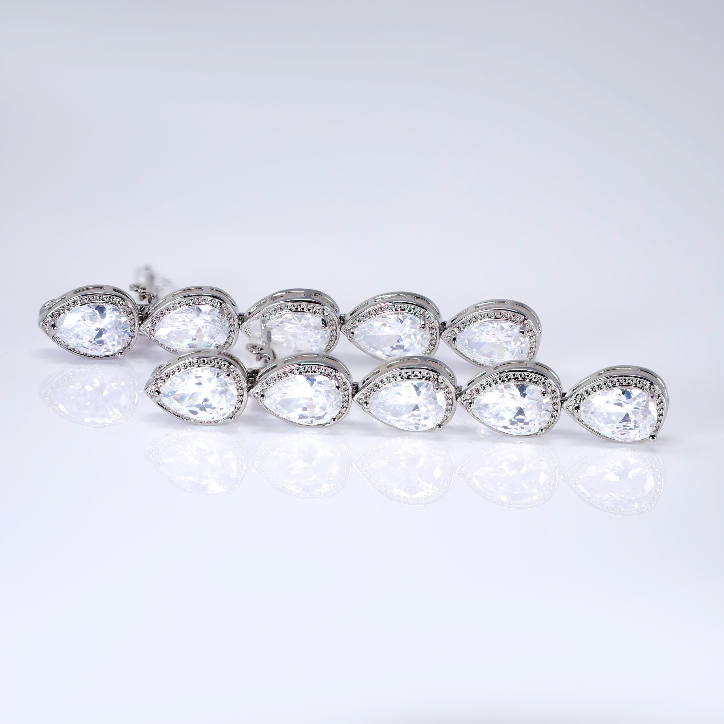 CZ Long Tassel Clip-On Teardrop Earrings, Crystal Bridal Earrings, Statement Earrings
