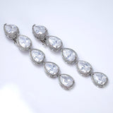CZ Long Tassel Clip-On Teardrop Earrings, Crystal Bridal Earrings, Statement Earrings