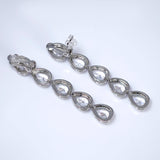 CZ Long Tassel Clip-On Teardrop Earrings, Crystal Bridal Earrings, Statement Earrings