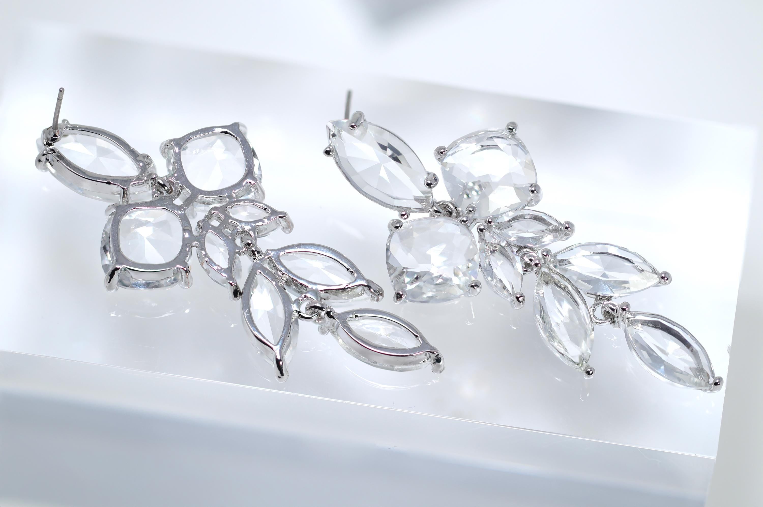 CZ long Floral Dream Drop Statement Earring, Dangle Crystal, Diamond Earring, Long Bridal Jewelry, Crystal Bridal Earrings