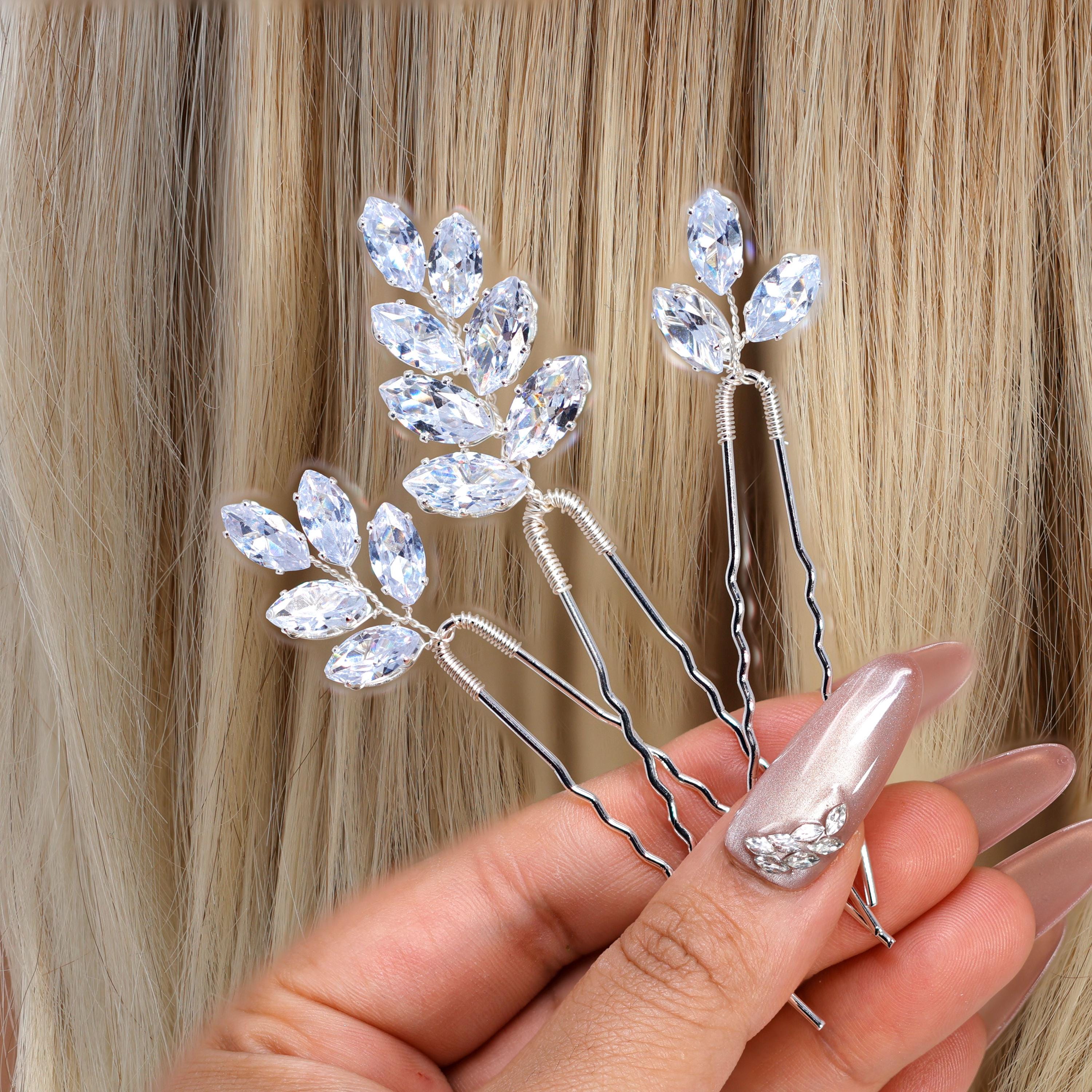 CZ Leafy Tails Set of 3 Hair Pins , Swarovski Hair pins Set, Bridal Hair Accessories, Gift For Her