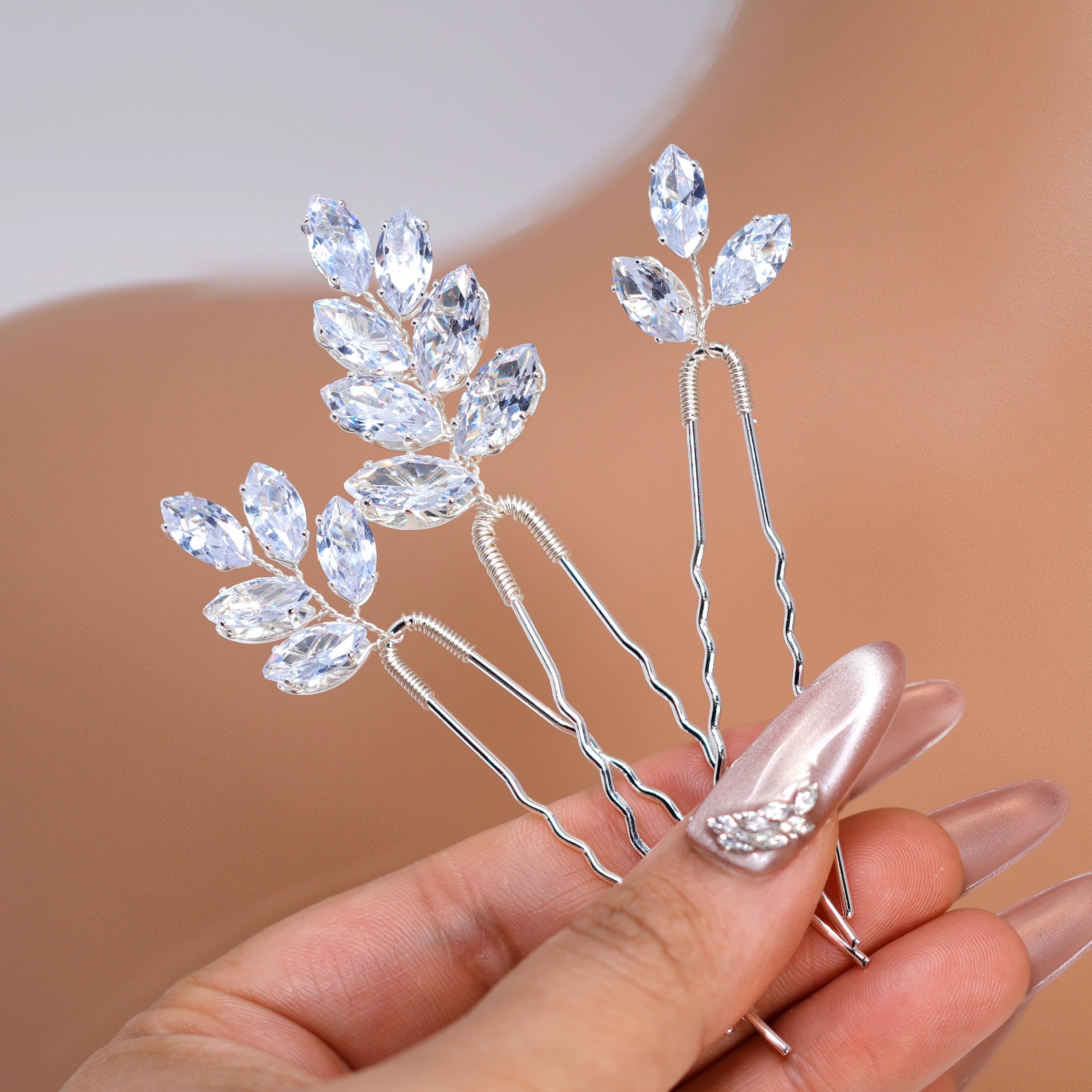 CZ Leafy Tails Set of 3 Hair Pins , Swarovski Hair pins Set, Bridal Hair Accessories, Gift For Her