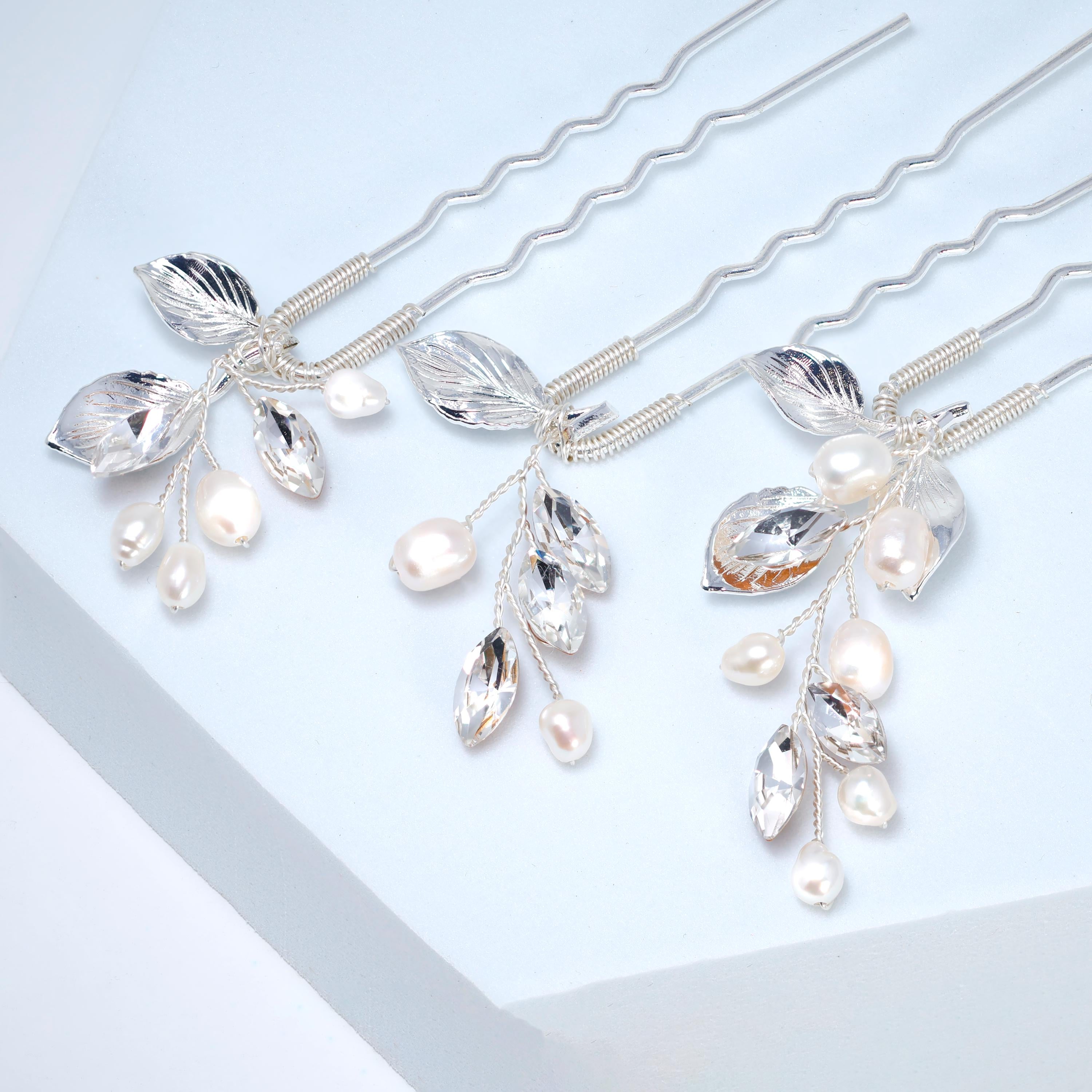 Set Of 3 Freshwater Pearl Dusted Bridal Hair Pins, Bridal Hair Accessories, Wedding Hair Accessory.