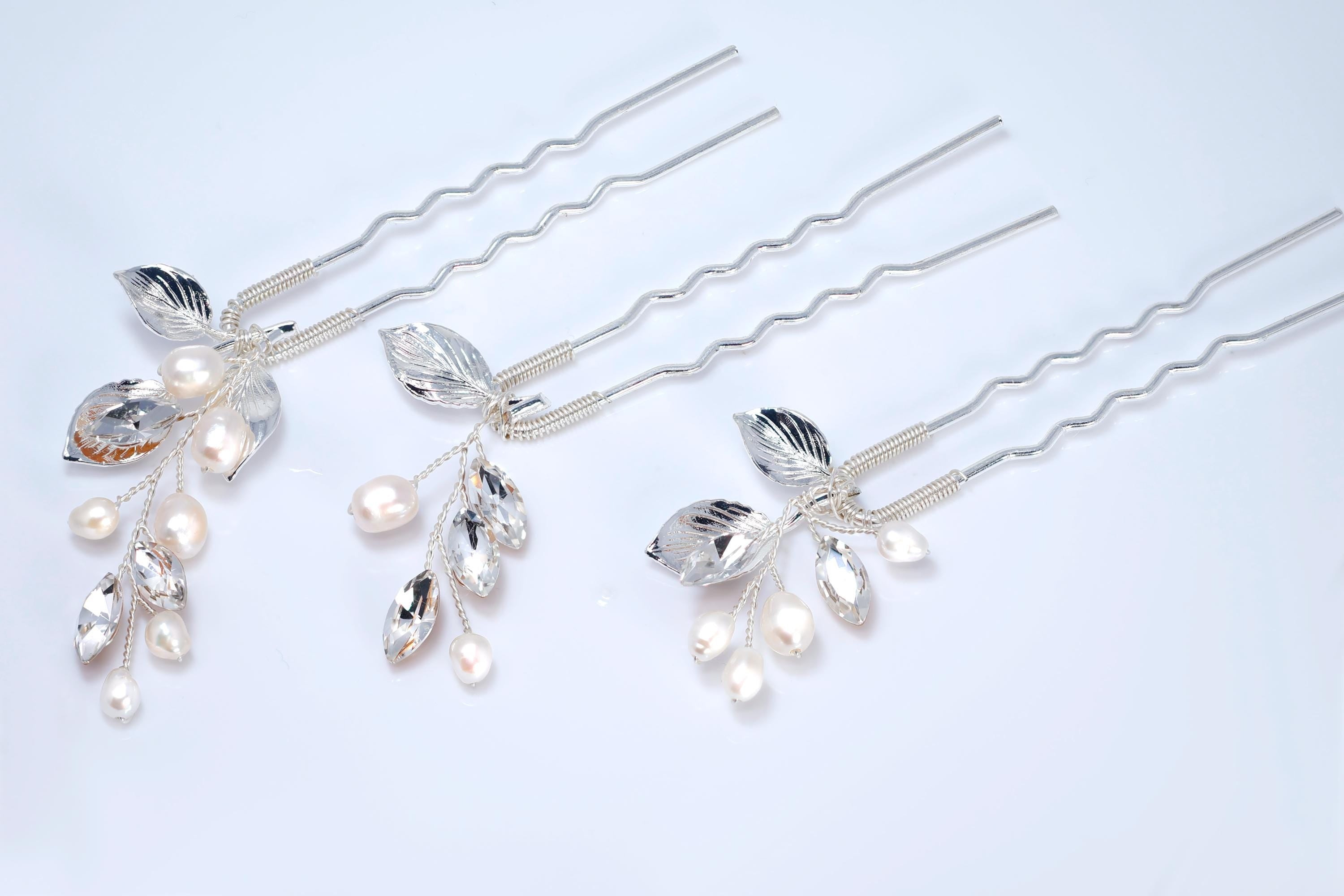 Set Of 3 Freshwater Pearl Dusted Bridal Hair Pins, Bridal Hair Accessories, Wedding Hair Accessory.
