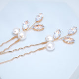 CZ Sparkling Leaves In Pearly Garden Set of 2 Hair Pins , Swarovski Hair pins Set, Bridal Hair Accessories, Pearl hair pins, Gift For Her