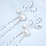 CZ Sparkling Leaves In Pearly Garden Set of 2 Hair Pins , Swarovski Hair pins Set, Bridal Hair Accessories, Pearl hair pins, Gift For Her
